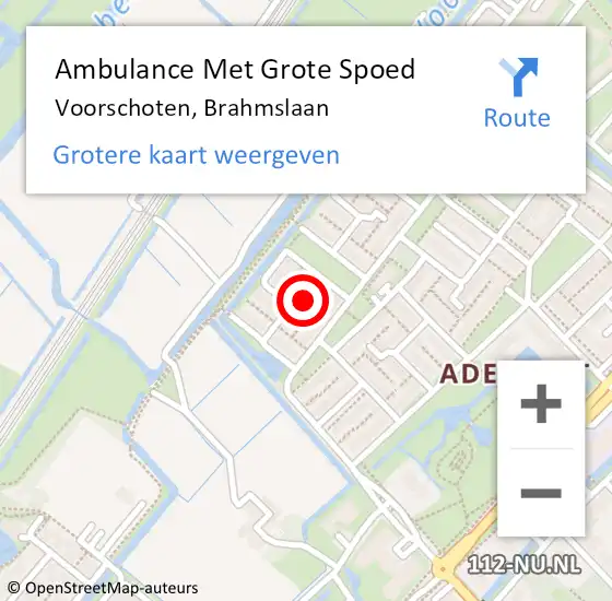 Locatie op kaart van de 112 melding: Ambulance Met Grote Spoed Naar Voorschoten, Brahmslaan op 4 maart 2022 14:11