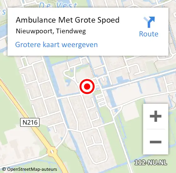 Locatie op kaart van de 112 melding: Ambulance Met Grote Spoed Naar Nieuwpoort, Tiendweg op 4 maart 2022 14:43