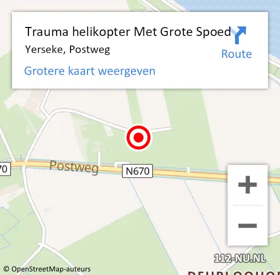 Locatie op kaart van de 112 melding: Trauma helikopter Met Grote Spoed Naar Yerseke, Postweg op 4 maart 2022 15:13