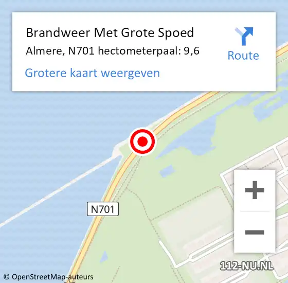Locatie op kaart van de 112 melding: Brandweer Met Grote Spoed Naar Almere, N701 hectometerpaal: 9,6 op 4 maart 2022 15:16