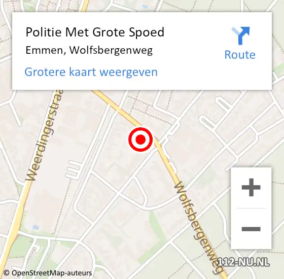 Locatie op kaart van de 112 melding: Politie Met Grote Spoed Naar Emmen, Wolfsbergenweg op 4 maart 2022 15:31