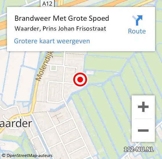 Locatie op kaart van de 112 melding: Brandweer Met Grote Spoed Naar Waarder, Prins Johan Frisostraat op 4 maart 2022 15:35