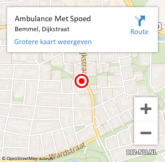 Locatie op kaart van de 112 melding: Ambulance Met Spoed Naar Bemmel, Dijkstraat op 4 maart 2022 15:42
