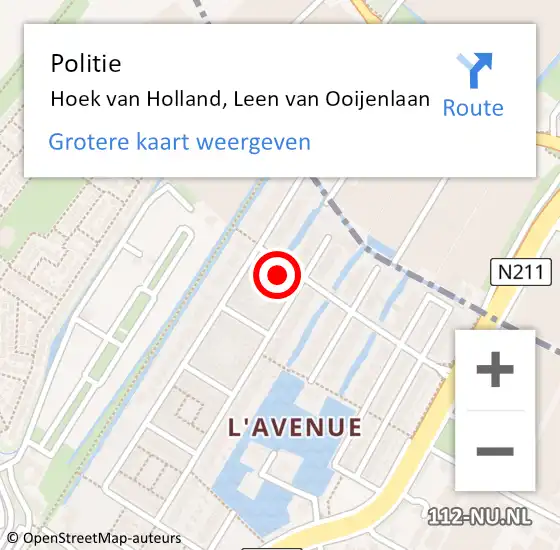 Locatie op kaart van de 112 melding: Politie Hoek van Holland, Leen van Ooijenlaan op 4 maart 2022 15:50