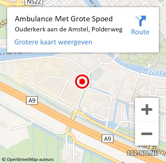 Locatie op kaart van de 112 melding: Ambulance Met Grote Spoed Naar Ouderkerk aan de Amstel, Polderweg op 4 maart 2022 15:58