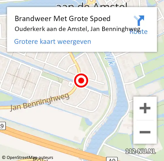 Locatie op kaart van de 112 melding: Brandweer Met Grote Spoed Naar Ouderkerk aan de Amstel, Jan Benninghweg op 4 maart 2022 16:06