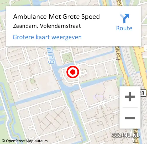 Locatie op kaart van de 112 melding: Ambulance Met Grote Spoed Naar Zaandam, Volendamstraat op 4 maart 2022 16:17