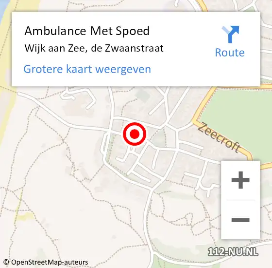Locatie op kaart van de 112 melding: Ambulance Met Spoed Naar Wijk aan Zee, de Zwaanstraat op 4 maart 2022 16:31
