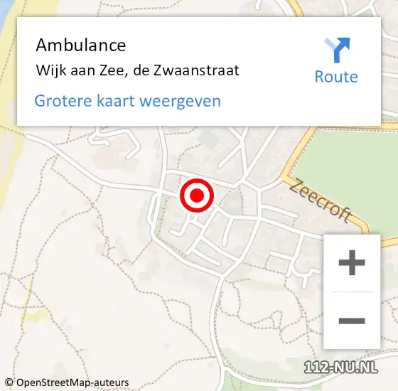 Locatie op kaart van de 112 melding: Ambulance Wijk aan Zee, de Zwaanstraat op 4 maart 2022 16:33