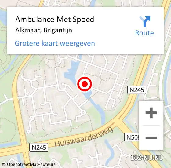 Locatie op kaart van de 112 melding: Ambulance Met Spoed Naar Alkmaar, Brigantijn op 4 maart 2022 16:34