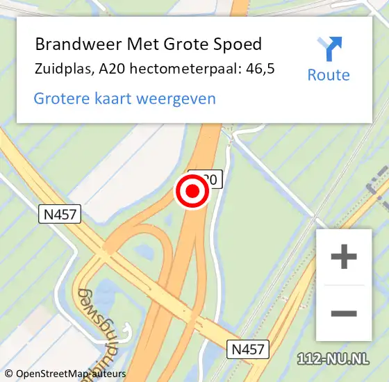 Locatie op kaart van de 112 melding: Brandweer Met Grote Spoed Naar Zuidplas, A20 hectometerpaal: 46,5 op 4 maart 2022 16:39