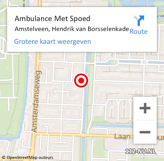 Locatie op kaart van de 112 melding: Ambulance Met Spoed Naar Amstelveen, Hendrik van Borsselenkade op 4 maart 2022 17:07