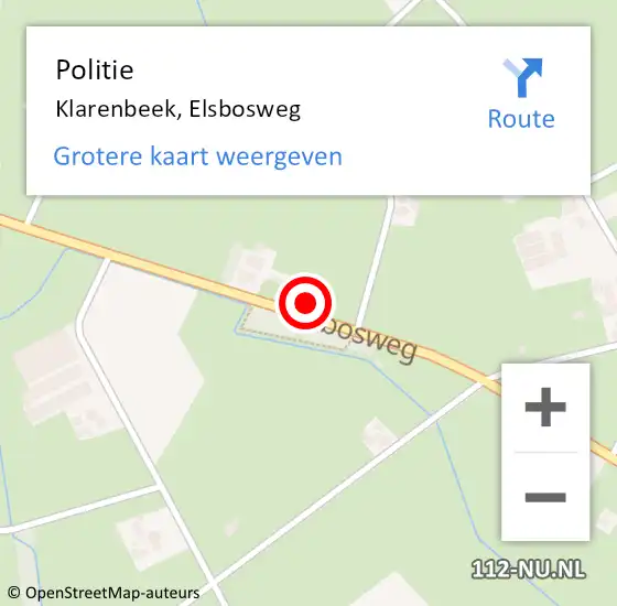 Locatie op kaart van de 112 melding: Politie Klarenbeek, Elsbosweg op 4 maart 2022 17:45