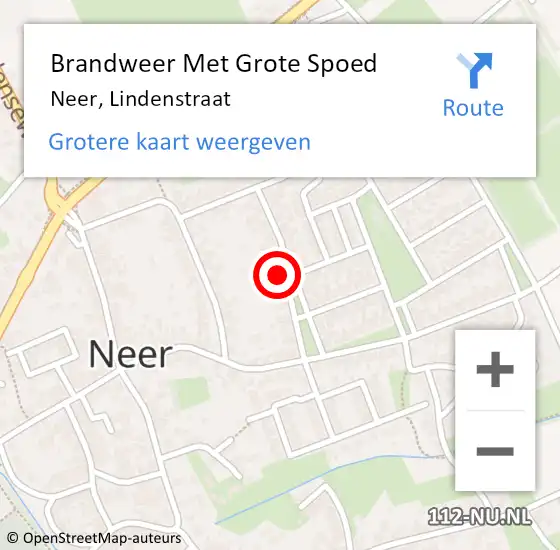 Locatie op kaart van de 112 melding: Brandweer Met Grote Spoed Naar Neer, Lindenstraat op 4 maart 2022 17:48