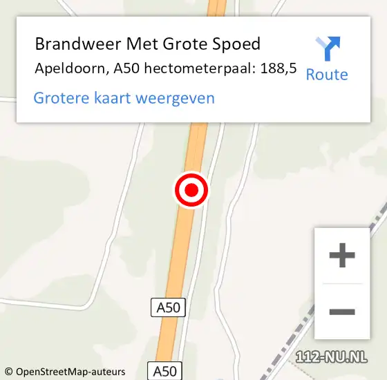 Locatie op kaart van de 112 melding: Brandweer Met Grote Spoed Naar Apeldoorn, A50 hectometerpaal: 188,5 op 4 maart 2022 17:53