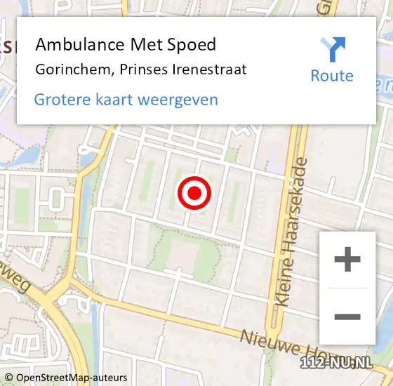 Locatie op kaart van de 112 melding: Ambulance Met Spoed Naar Gorinchem, Prinses Irenestraat op 4 maart 2022 17:59