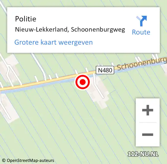 Locatie op kaart van de 112 melding: Politie Nieuw-Lekkerland, Schoonenburgweg op 4 maart 2022 18:53