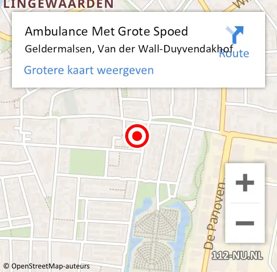 Locatie op kaart van de 112 melding: Ambulance Met Grote Spoed Naar Geldermalsen, Van der Wall-Duyvendakhof op 4 maart 2022 19:00