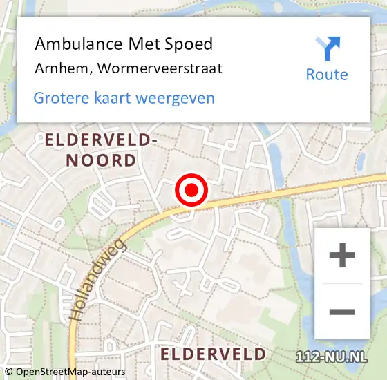 Locatie op kaart van de 112 melding: Ambulance Met Spoed Naar Arnhem, Wormerveerstraat op 4 maart 2022 19:20