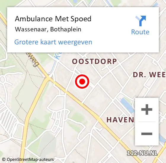 Locatie op kaart van de 112 melding: Ambulance Met Spoed Naar Wassenaar, Bothaplein op 4 maart 2022 20:09
