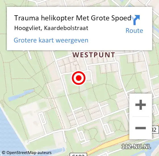 Locatie op kaart van de 112 melding: Trauma helikopter Met Grote Spoed Naar Hoogvliet, Kaardebolstraat op 4 maart 2022 20:10