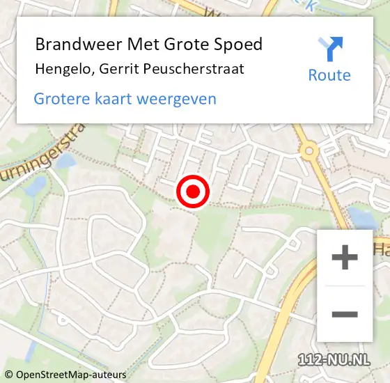 Locatie op kaart van de 112 melding: Brandweer Met Grote Spoed Naar Hengelo, Gerrit Peuscherstraat op 4 maart 2022 20:23