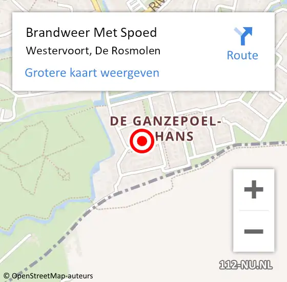 Locatie op kaart van de 112 melding: Brandweer Met Spoed Naar Westervoort, De Rosmolen op 4 maart 2022 20:31