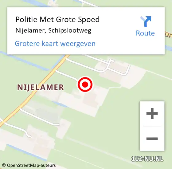 Locatie op kaart van de 112 melding: Politie Met Grote Spoed Naar Nijelamer, Schipslootweg op 4 maart 2022 21:38