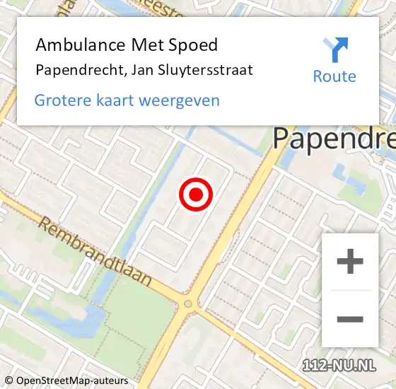 Locatie op kaart van de 112 melding: Ambulance Met Spoed Naar Papendrecht, Jan Sluytersstraat op 4 maart 2022 21:52