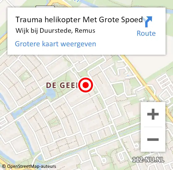 Locatie op kaart van de 112 melding: Trauma helikopter Met Grote Spoed Naar Wijk bij Duurstede, Remus op 4 maart 2022 21:57