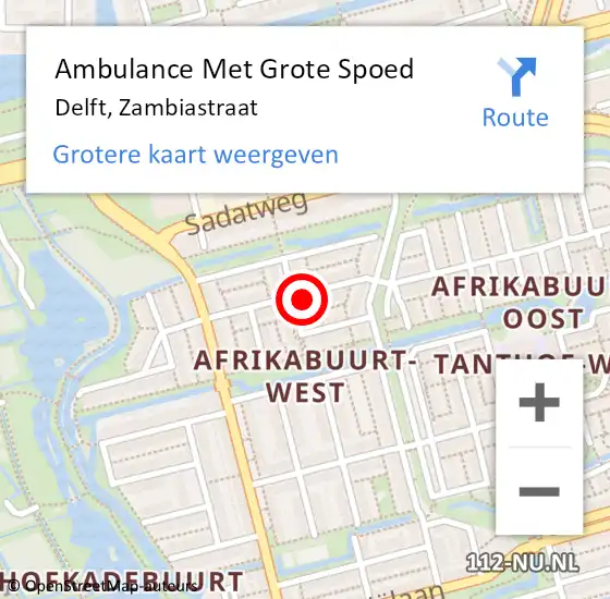 Locatie op kaart van de 112 melding: Ambulance Met Grote Spoed Naar Delft, Zambiastraat op 4 maart 2022 22:09