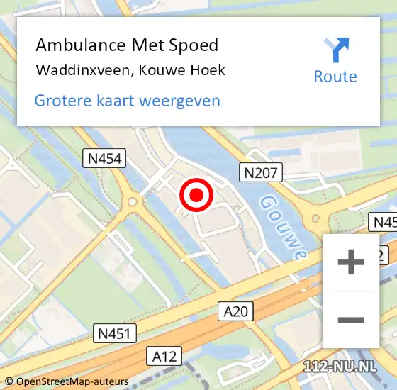 Locatie op kaart van de 112 melding: Ambulance Met Spoed Naar Waddinxveen, Kouwe Hoek op 4 maart 2022 23:09