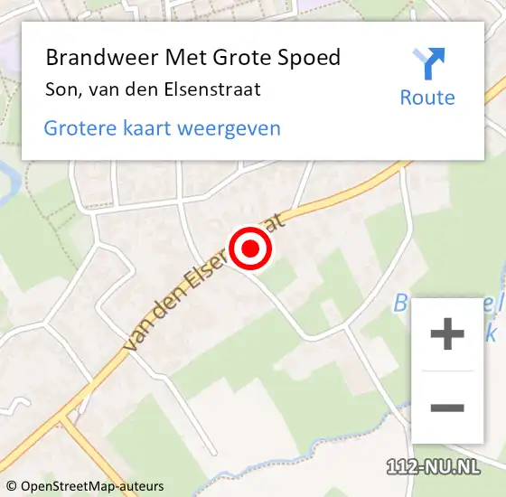 Locatie op kaart van de 112 melding: Brandweer Met Grote Spoed Naar Son, van den Elsenstraat op 4 maart 2022 23:36