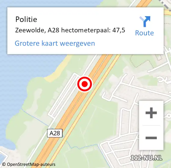 Locatie op kaart van de 112 melding: Politie Ermelo, A28 hectometerpaal: 47,5 op 4 maart 2022 23:45