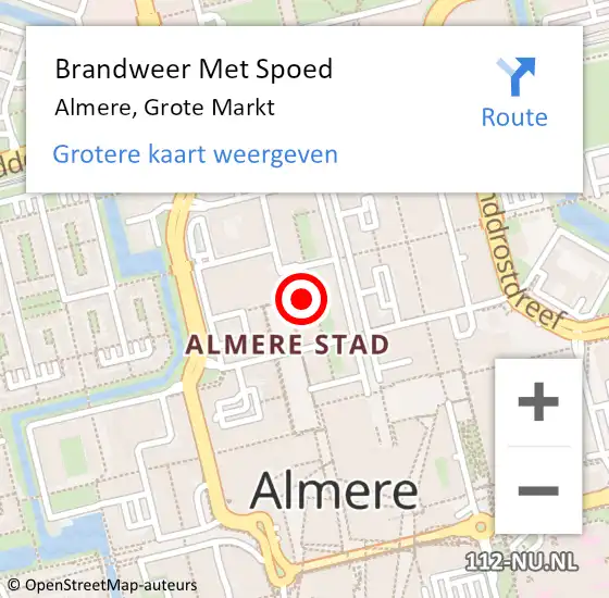 Locatie op kaart van de 112 melding: Brandweer Met Spoed Naar Almere, Grote Markt op 4 maart 2022 23:48