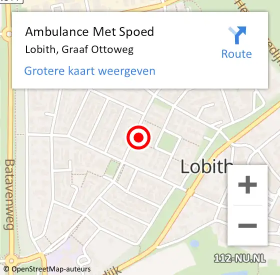 Locatie op kaart van de 112 melding: Ambulance Met Spoed Naar Lobith, Graaf Ottoweg op 5 maart 2022 00:01