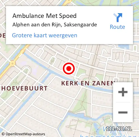 Locatie op kaart van de 112 melding: Ambulance Met Spoed Naar Alphen aan den Rijn, Saksengaarde op 5 maart 2022 01:06