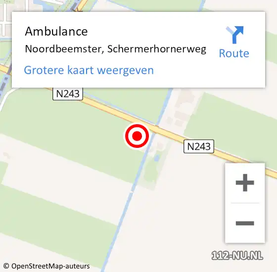Locatie op kaart van de 112 melding: Ambulance Noordbeemster, Schermerhornerweg op 5 maart 2022 01:25