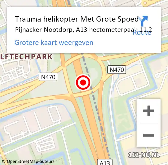 Locatie op kaart van de 112 melding: Trauma helikopter Met Grote Spoed Naar Pijnacker-Nootdorp, A13 hectometerpaal: 11,2 op 5 maart 2022 01:37