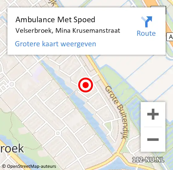 Locatie op kaart van de 112 melding: Ambulance Met Spoed Naar Velserbroek, Mina Krusemanstraat op 5 maart 2022 02:52