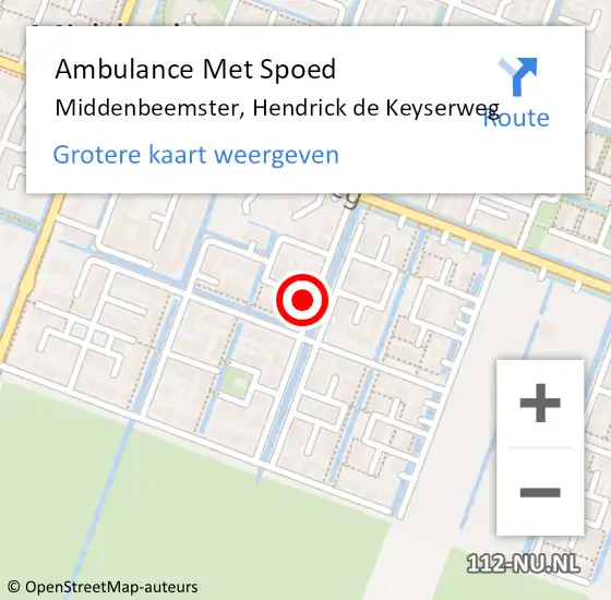 Locatie op kaart van de 112 melding: Ambulance Met Spoed Naar Middenbeemster, Hendrick de Keyserweg op 5 maart 2022 03:21