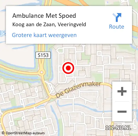 Locatie op kaart van de 112 melding: Ambulance Met Spoed Naar Koog aan de Zaan, Veeringveld op 5 maart 2022 03:22