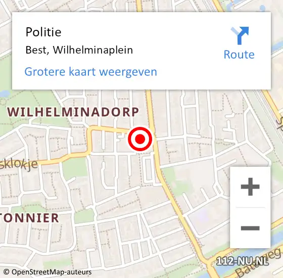 Locatie op kaart van de 112 melding: Politie Best, Wilhelminaplein op 5 maart 2022 03:48