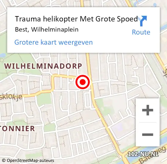 Locatie op kaart van de 112 melding: Trauma helikopter Met Grote Spoed Naar Best, Wilhelminaplein op 5 maart 2022 03:52