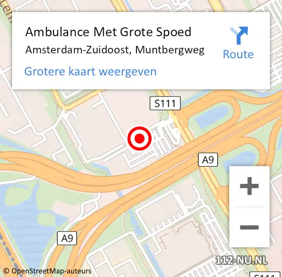 Locatie op kaart van de 112 melding: Ambulance Met Grote Spoed Naar Amsterdam-Zuidoost, Muntbergweg op 5 maart 2022 04:35