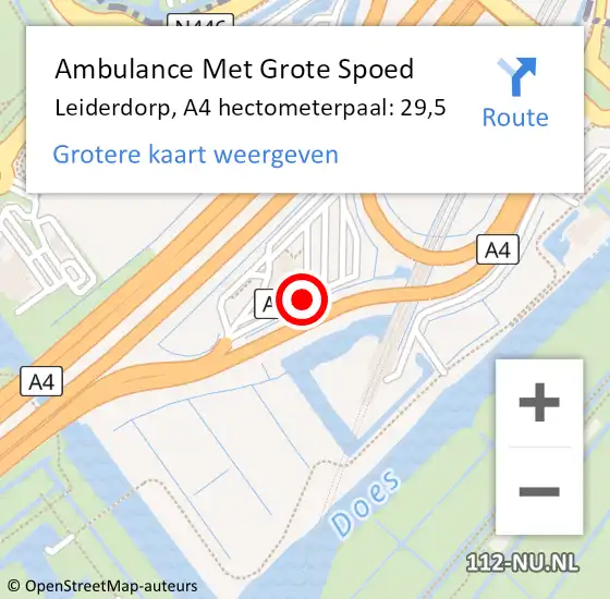 Locatie op kaart van de 112 melding: Ambulance Met Grote Spoed Naar Leiderdorp, A4 hectometerpaal: 29,5 op 5 maart 2022 05:16