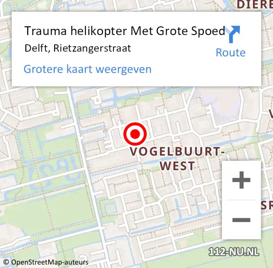 Locatie op kaart van de 112 melding: Trauma helikopter Met Grote Spoed Naar Delft, Rietzangerstraat op 5 maart 2022 05:26