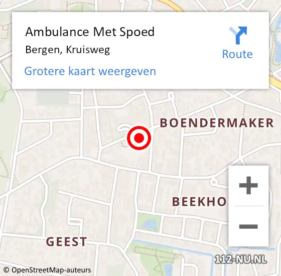 Locatie op kaart van de 112 melding: Ambulance Met Spoed Naar Bergen, Kruisweg op 5 maart 2022 06:03