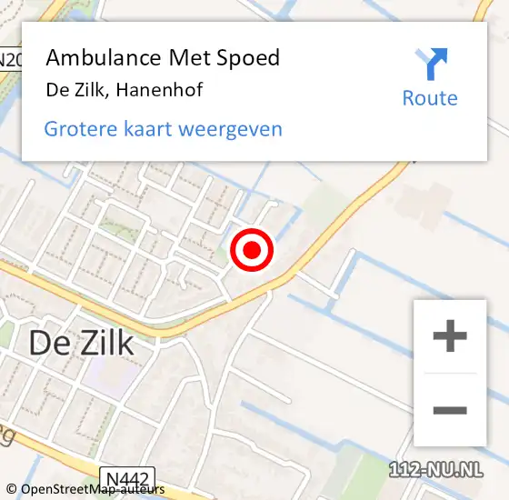 Locatie op kaart van de 112 melding: Ambulance Met Spoed Naar De Zilk, Hanenhof op 5 maart 2022 08:25