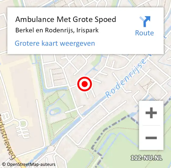 Locatie op kaart van de 112 melding: Ambulance Met Grote Spoed Naar Berkel en Rodenrijs, Irispark op 5 maart 2022 09:51